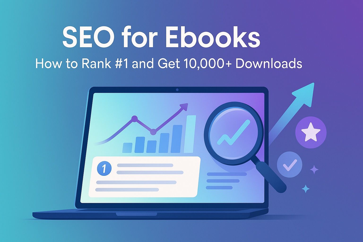 SEO optimization dashboard showing ebook ranking and organic traffic growth